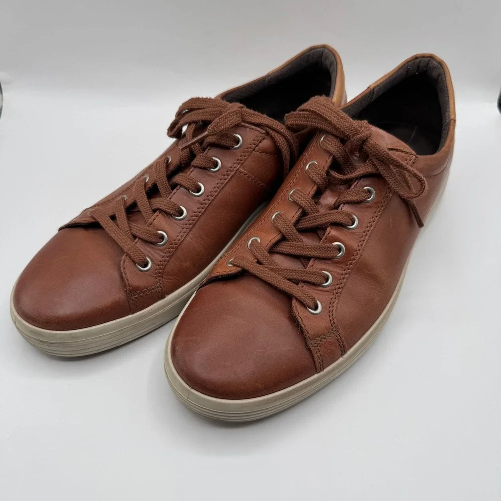 ECCO Soft 7 Sneakers Mens 43 Brown Leather Low Top Lace Up Casual Shoes